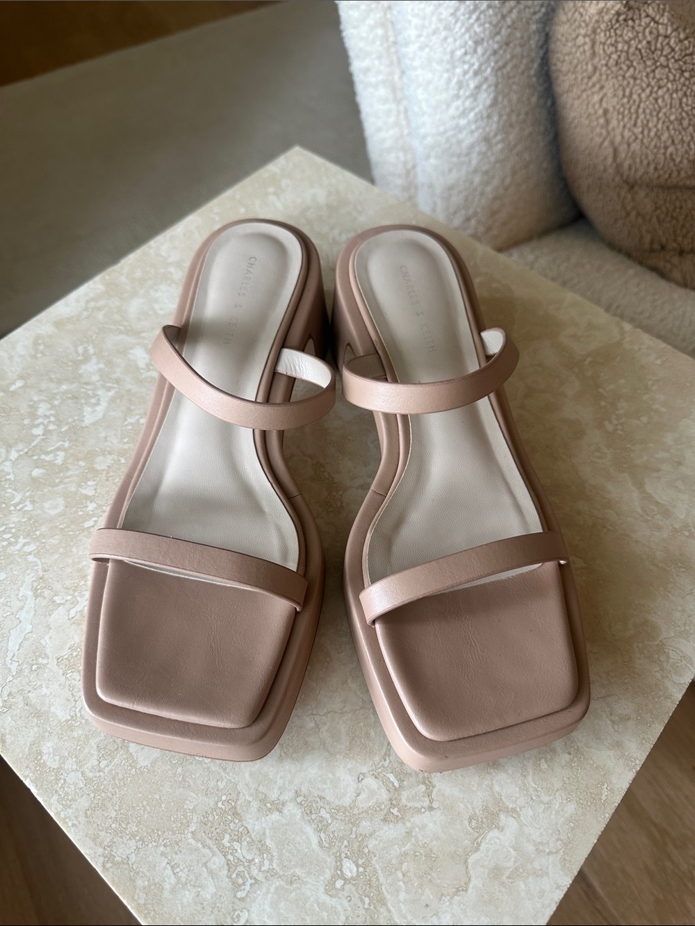 Charles & Keith Women's Strappy Square-Toe Sandals in Blush sz 37